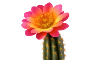Cactus Blossom with Pink Petals on transparent background, macro shot