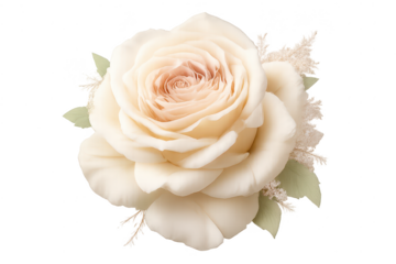 Cream rose bloom on a transparent background, floral art rendering.