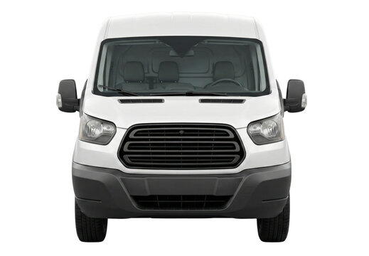 Front view of white commercial delivery van