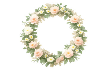 Fototapeta premium Floral rose wreath frame with transparent background, circle blossom art.