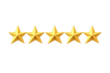 Five gold stars for ranking and rating achieving excellence and success. Full rating of customer satisfaction and quality service