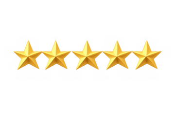 Five gold stars for ranking and rating achieving excellence and success. Full rating of customer satisfaction and quality service