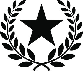 Star and laurel wreath vector illustration, achievement symbol, honor emblem, black silhouette design, excellence icon, award graphic, stock artwork