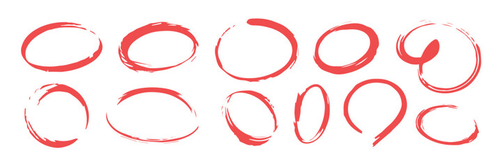 circle red handdrawn ink and paint rings for annotation and art