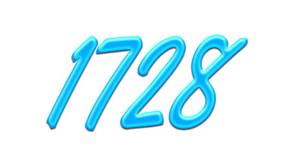 Glowing blue effect of number 1728 on white background.