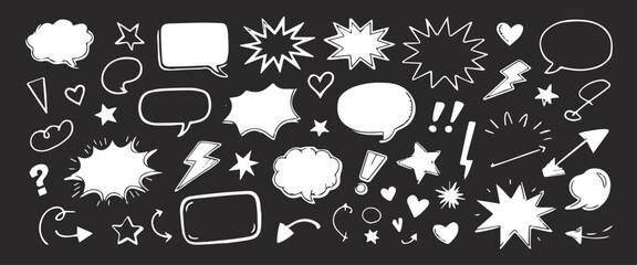 comic speech bubbles hand drawn vector elements on black