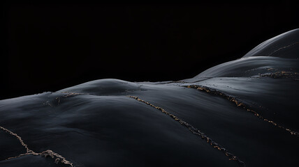 Abstract flowing dark shapes resembling waves or sand dunes with golden edges