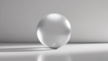 A single polished silver orb rests on a smooth surface casting a soft shadow
