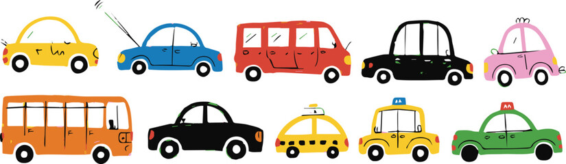 car flat design set ten transportation icons for children projects