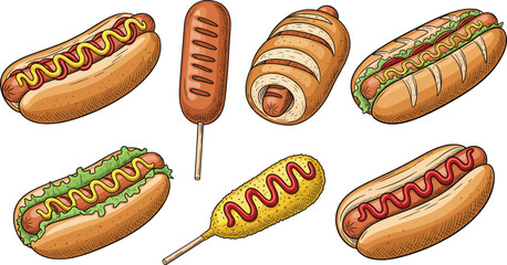 Colorful sock collection featuring various fun patterns including clouds stripes stars shamrocks anchors hearts smiley faces and leaves for fashion flat vector design. © Mun islam