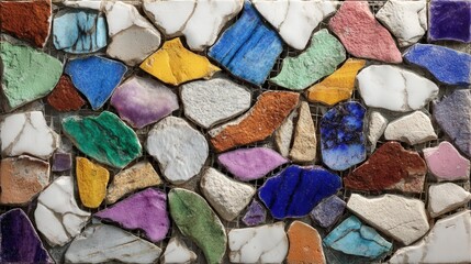 Colorful mosaic of broken tiles and stones