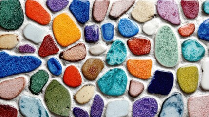 Colorful mosaic of polished stones on textured background