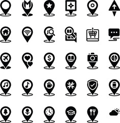Set of Map Pin Icons for Navigation, Travel, Location Markers and GPS Points - Minimalist Black Vector Symbols for User Interface and Web Design