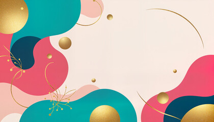 Abstract colorful composition with geometric shapes and golden accents, ideal for modern design projects, invitations, or backgrounds. Suitable for artistic themes and celebrations.