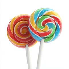 Colorful swirled lollipops on white background