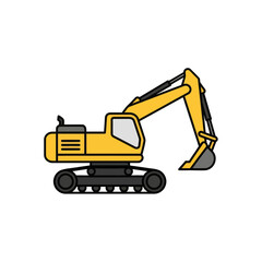 Naklejka premium Yellow excavator construction vehicle on white background