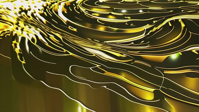 Topographic view of swirling gold liquid forming organic strata layers and lines