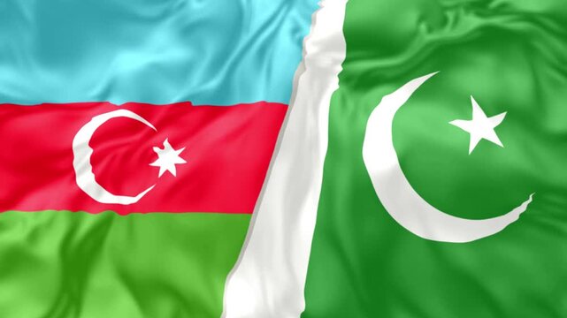 pakistan and azerbaijan together waving flag seamless loop animation