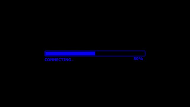 abstrac cannecting animation loading bar icon animation glowing neon dark blue color uploading and downloading updating sign symbol on black background.4k motion video