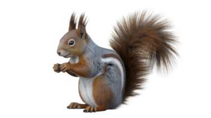 Alert squirrel holding food, full body