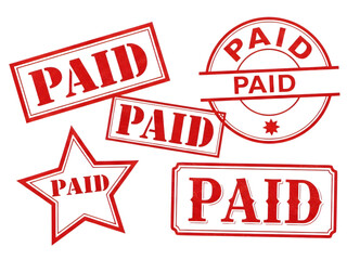 Neon red paid stamps isolated on transparent background
