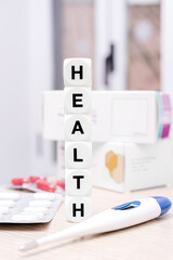 Health concept with medical supplies.