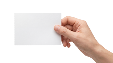 Blank White Business Card Mockup Held by Hand on White Background