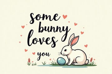 Obraz premium Some Bunny Loves You - Funny Lettering for Easter with watercolor background