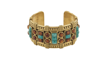 Ornate Bronze Cuff Bracelet with Stones