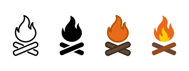 Bonfire icon. Various campfire symbols for outdoor design themes.