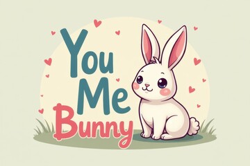 Fototapeta premium You and Me = Bunny - Funny Lettering for Easter with watercolor background