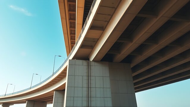 nationalizing. Massive bridge pillar supporting elevated roadway with architectural detail in daylight. real-estate listings.