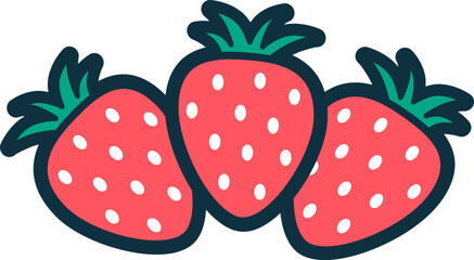 Three Sweet Red Strawberries Illustration