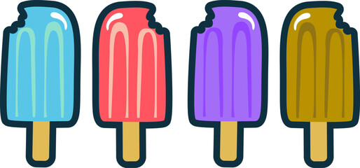 Colorful Bitten Popsicles Collection vector illustration