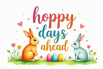 Fototapeta premium Hoppy Days Ahead - Funny Lettering for Easter with watercolor background