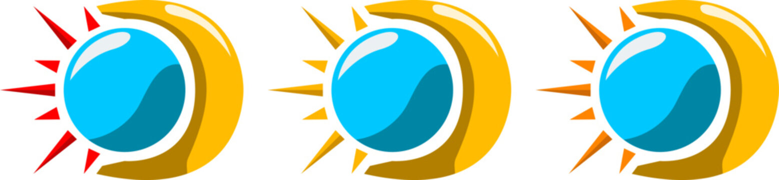 Solar and Yellow Moon Logo Icon with Blue Center Circle