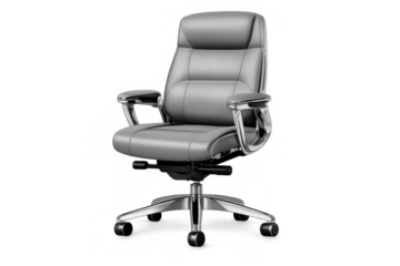 Ergonomic executive office chair with gray leatherette upholstery and chrome accents for business comfort