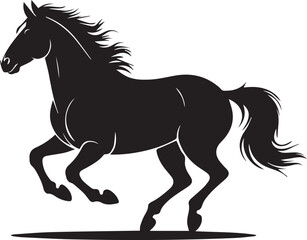 Elegant black silhouette of a horse in a dynamic running pose