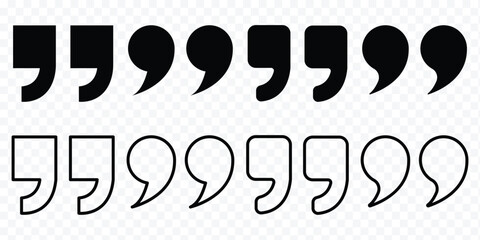 Black quotation marks on white background. Quotation Marks Signs. Inverted commas talking marks set. Talk bubble speech. Quote right icon. Simple element illustration. outline and flat symbol design