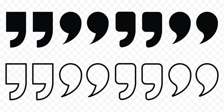 Black quotation marks on white background. Quotation Marks Signs. Inverted commas talking marks set. Talk bubble speech. Quote right icon. Simple element illustration. outline and flat symbol design