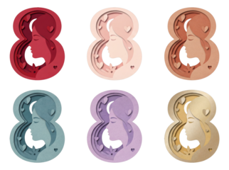 Minimal illustration set of paper cut woman profile for International Women Day event. women day 8 march