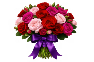 Rose flower bouquet for anniversary, expressing love and romance, receiving a holiday gift, transparent background