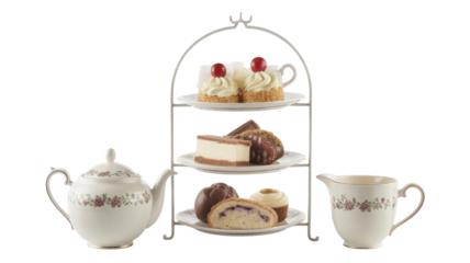 Elegant afternoon tea set with desserts