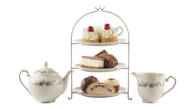 Elegant afternoon tea set with desserts