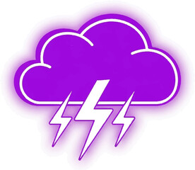 A stylized purple storm cloud with white lightning bolts emanating from it