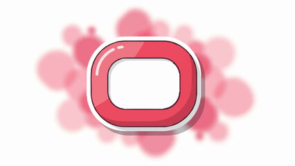 A stylized red oval shape with a glossy finish sits centered, set against a backdrop of abstract pink cloud-like blurs