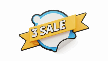 A stylized banner announces a sale with the number 3 prominently displayed on a yellow ribbon