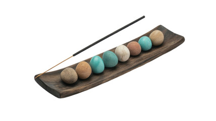 Incense stick with wooden holder and stones