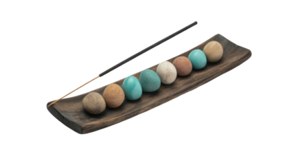 Incense stick with wooden holder and stones