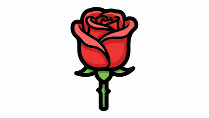 A stylized red rose with green leaves and stem, on a white background
